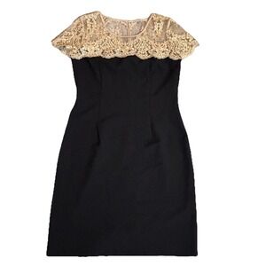 Chetta B Vintage Inspired Women's Sheath Dress with Embroidered Gold Lace Sz 12